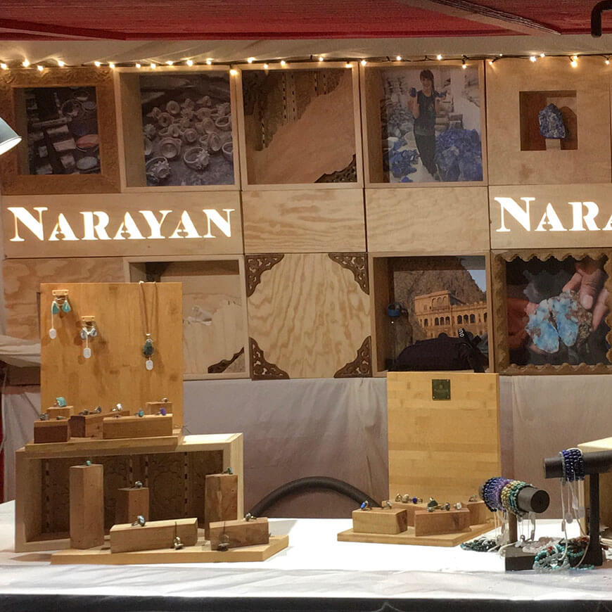 Agencement éco-responsable de la boutique éphémère des bijoux Narayan par Menu Détail